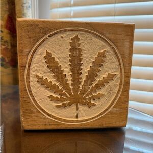 Wooden Block with Leaf Design
